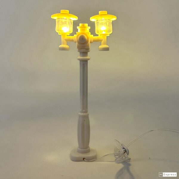 White Double Light-Up Lamp Post (Warm/Yellow Light) Battery with Cord - Image 4