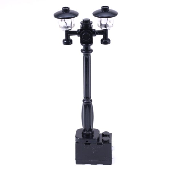 Black Double Light-Up Minifig Scale Lamp Post (Warm/Yellow Light) - LEGO Compatible - Image 2