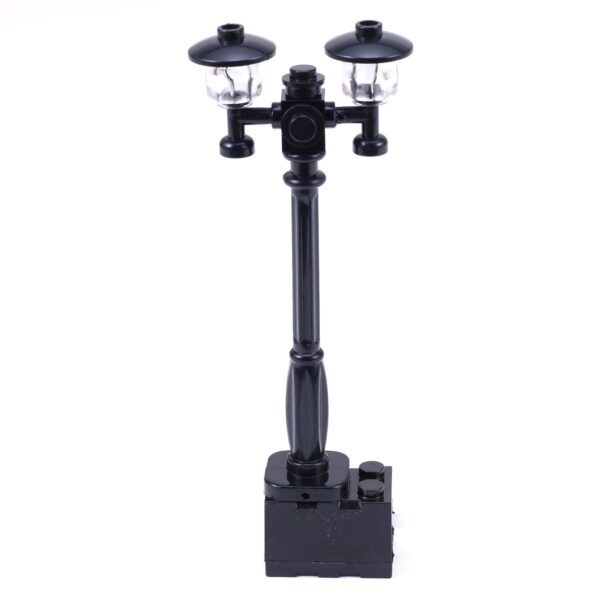 Black Double Light-Up Minifig Scale Lamp Post (Cold/White Light) for MOCs - Image 4