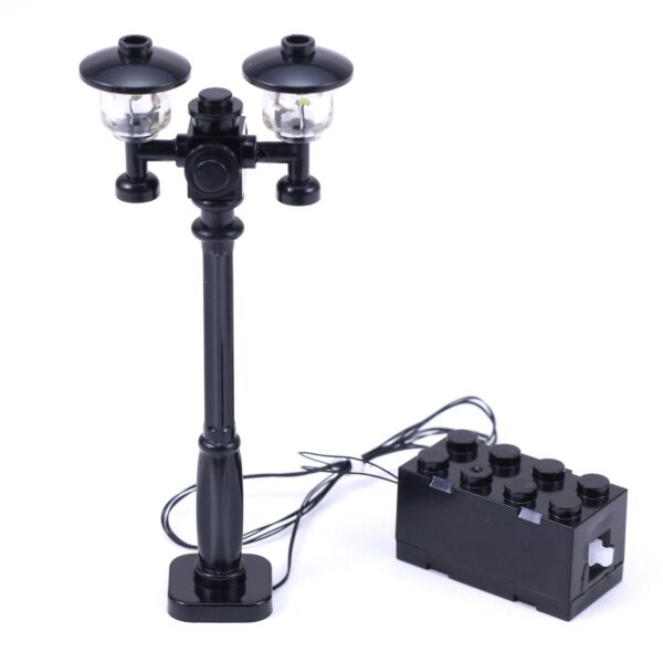 Black Double Light-Up Minifig Scale Lamp Post (Warm/Yellow Light) - LEGO Compatible - Image 3