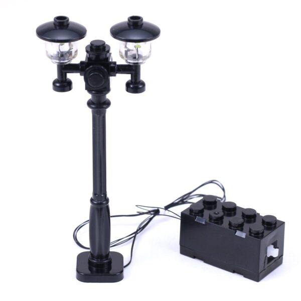 Black Double Light-Up Minifig Scale Lamp Post (Cold/White Light) for MOCs - Image 3