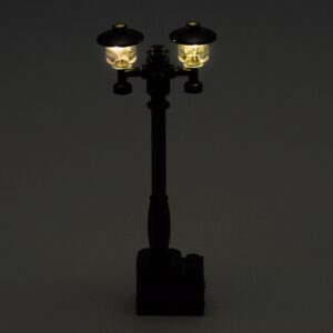 Black Double Light-Up Minifig Scale Lamp Post (Warm/Yellow Light) - LEGO Compatible