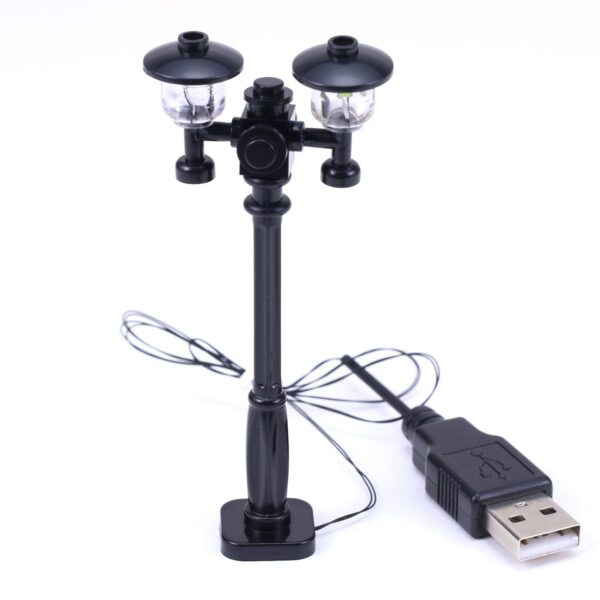Black Double Light-Up Minifig Scale Lamp Post (Cold/White Light) for MOCs - Image 2