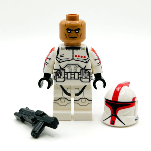 Custom Commander Clone Trooper (Red, Phase 1) Minifig made using LEGO parts  - B3 Customs - Image 2