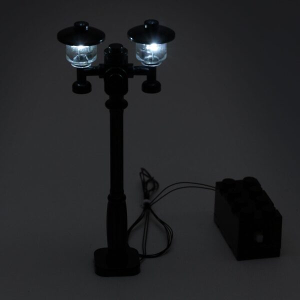 Black Double Light-Up Minifig Scale Lamp Post (Cold/White Light) for MOCs - Image 5