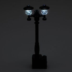 Black Double Light-Up Minifig Scale Lamp Post (Cold/White Light) for MOCs
