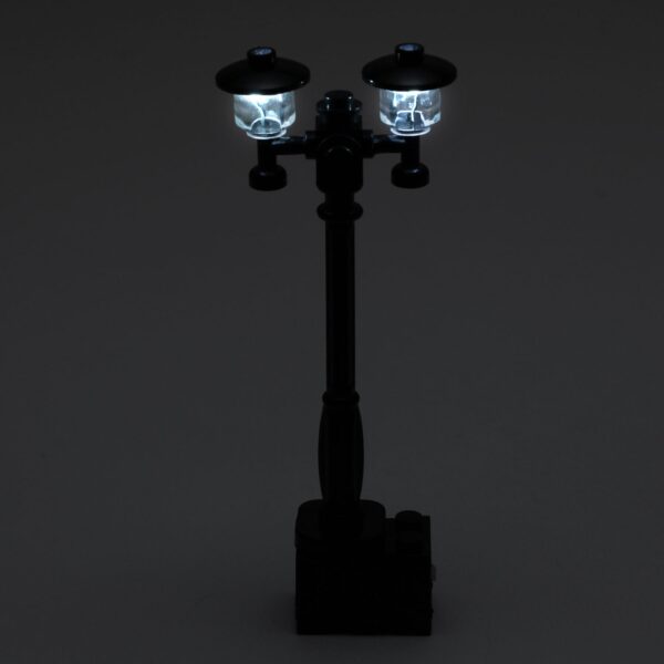 Black Double Light-Up Minifig Scale Lamp Post (Cold/White Light) for MOCs
