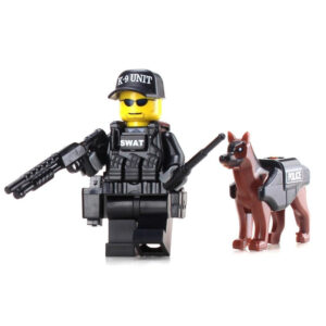 SWAT Police Officer w/ K9 Minifig made with LEGO parts