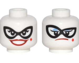 Dual Sided Female Black Eye Mask, Dark Red Lips, Diamond on Cheek, Wide Smile / Blue Eye Shadow, Frown Pattern (Harley Quinn) - Official LEGO® Minifigure Head