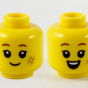 Dual Sided Child Reddish Brown Eyebrows, Smudge, Grin / Open Smile Pattern  (Yellow Flesh) - Official LEGO® Minifigure Head