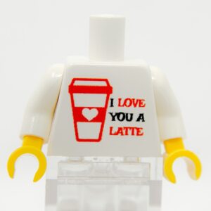 Printed I Love You A Latte Minifig Torso made using LEGO parts - B3 Customs