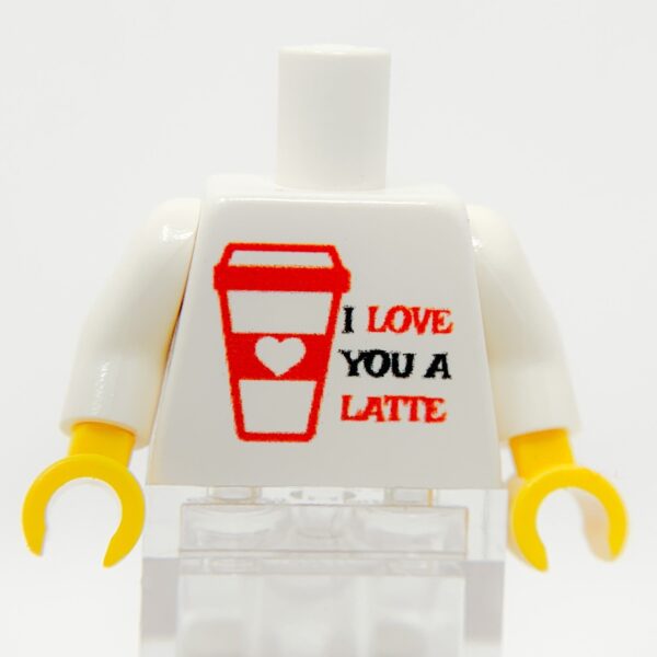 Printed I Love You A Latte Minifig Torso made using LEGO parts - B3 Customs