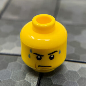 Stern Male with Sweat Droplets (Yellow Flesh) - Official LEGO® Minifigure Head